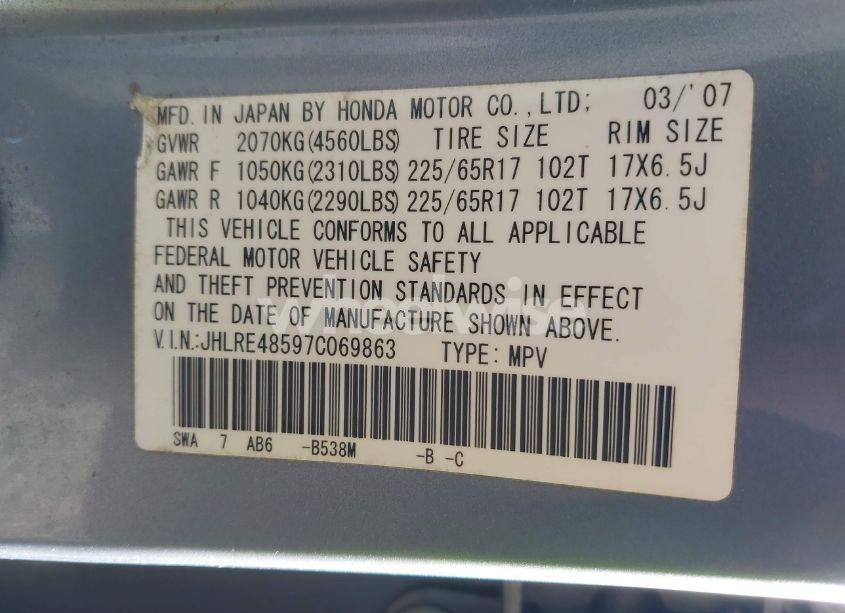 Photo 9 of 2007 Honda Cr-v EX (VIN JHLRE48597C069863)