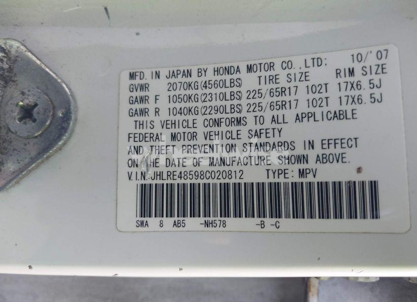 Photo 9 of 2008 Honda Cr-v EX (VIN JHLRE48598C020812)