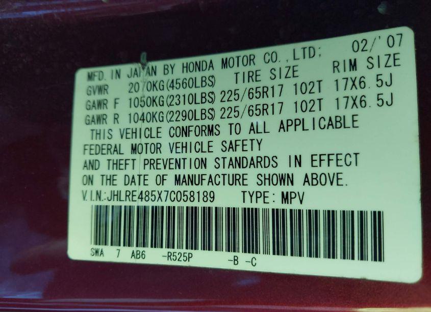 Photo 9 of 2007 Honda Cr-v EX (VIN JHLRE485X7C058189)