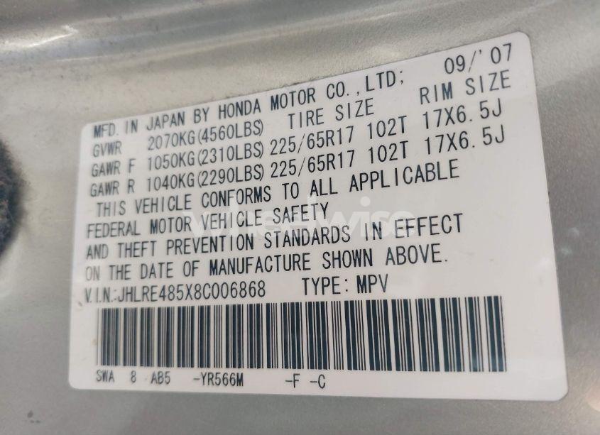 Photo 9 of 2008 Honda Cr-v EX (VIN JHLRE485X8C006868)