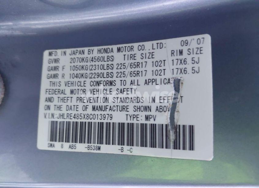 Photo 9 of 2008 Honda Cr-v EX (VIN JHLRE485X8C013979)