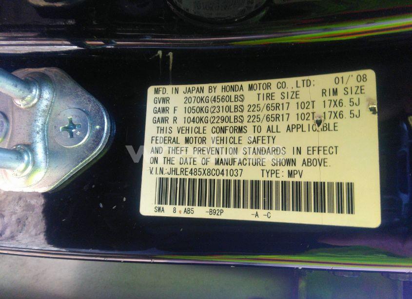 Photo 9 of 2008 Honda Cr-v EX (VIN JHLRE485X8C041037)