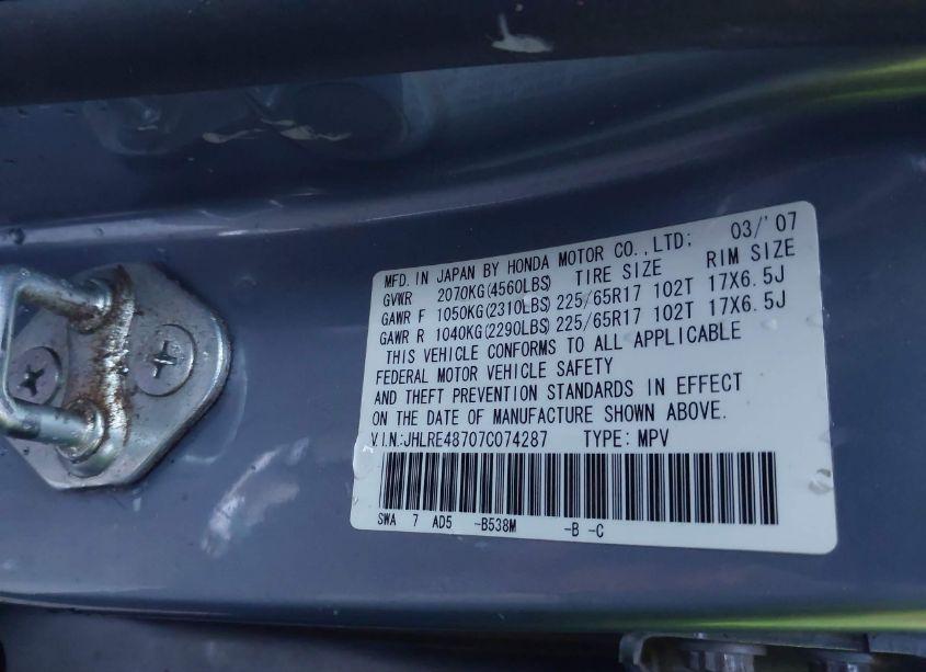 Photo 9 of 2007 Honda Cr-v EX-L (VIN JHLRE48707C074287)