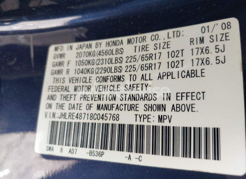 Photo 9 of 2008 Honda Cr-v EX-L (VIN JHLRE48718C045768)