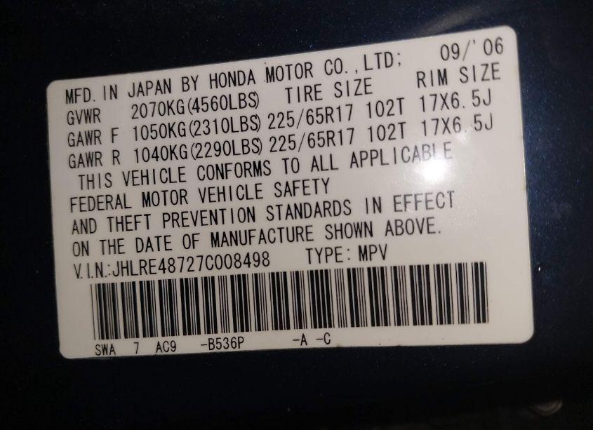 Photo 9 of 2007 Honda Cr-v EX-L (VIN JHLRE48727C008498)