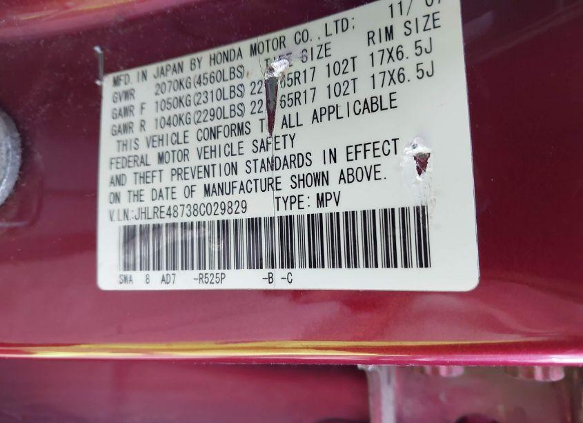 Photo 9 of 2008 Honda Cr-v EX-L (VIN JHLRE48738C029829)