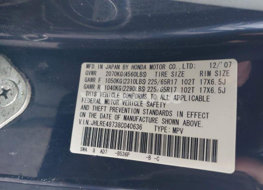 Photo 9 of 2008 Honda Cr-v EX-L (VIN JHLRE48738C040636)