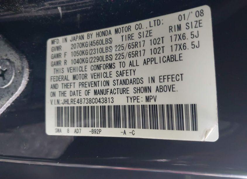 Photo 9 of 2008 Honda Cr-v EX-L (VIN JHLRE48738C043813)