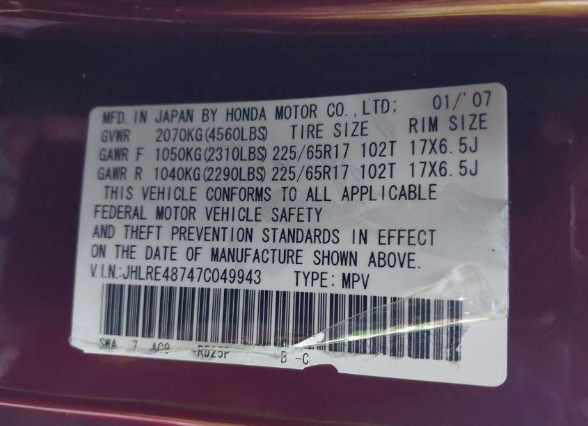 Photo 9 of 2007 Honda Cr-v EX-L (VIN JHLRE48747C049943)