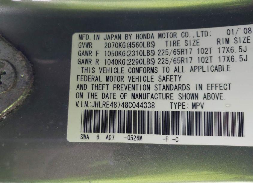 Photo 9 of 2008 Honda Cr-v EX-L (VIN JHLRE48748C044338)