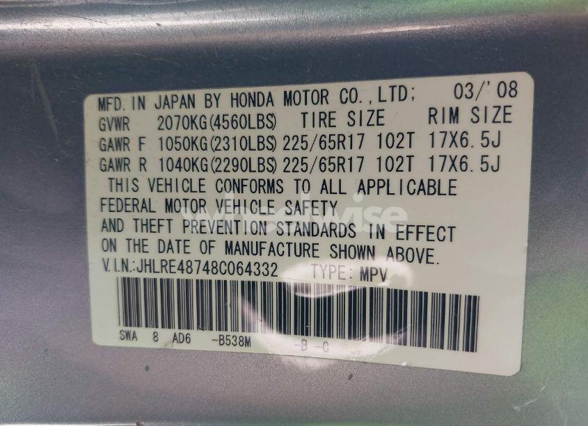 Photo 9 of 2008 Honda Cr-v EX-L (VIN JHLRE48748C064332)