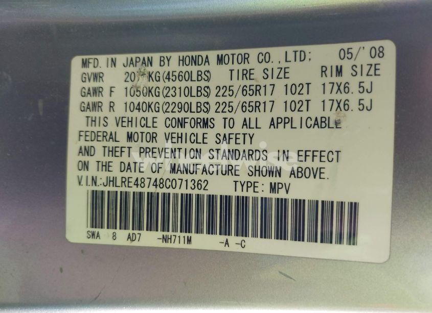Photo 9 of 2008 Honda Cr-v EX-L (VIN JHLRE48748C071362)