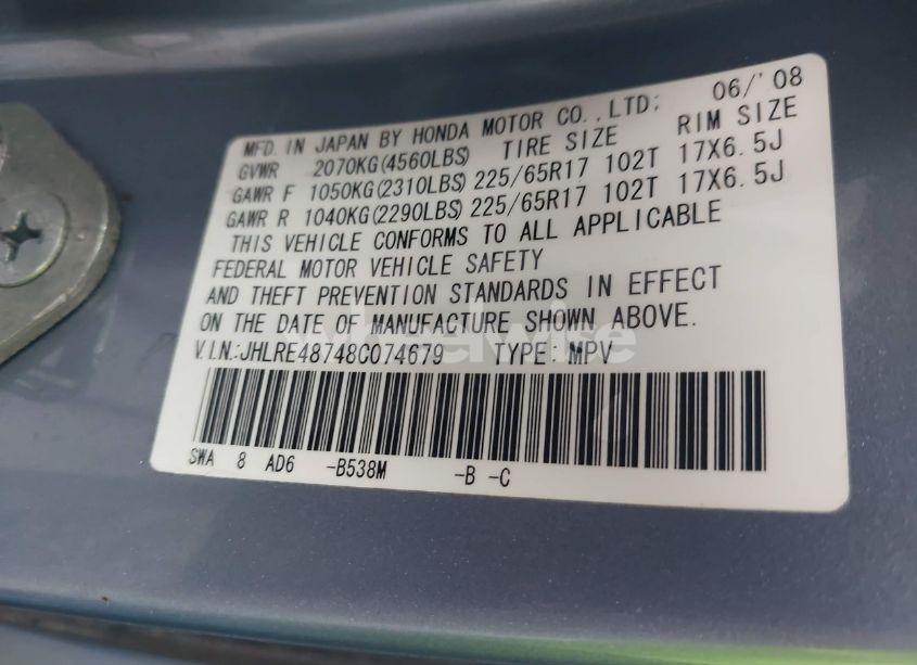 Photo 9 of 2008 Honda Cr-v EX-L (VIN JHLRE48748C074679)
