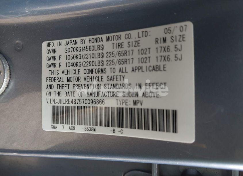 Photo 9 of 2007 Honda Cr-v EX-L (VIN JHLRE48757C096866)