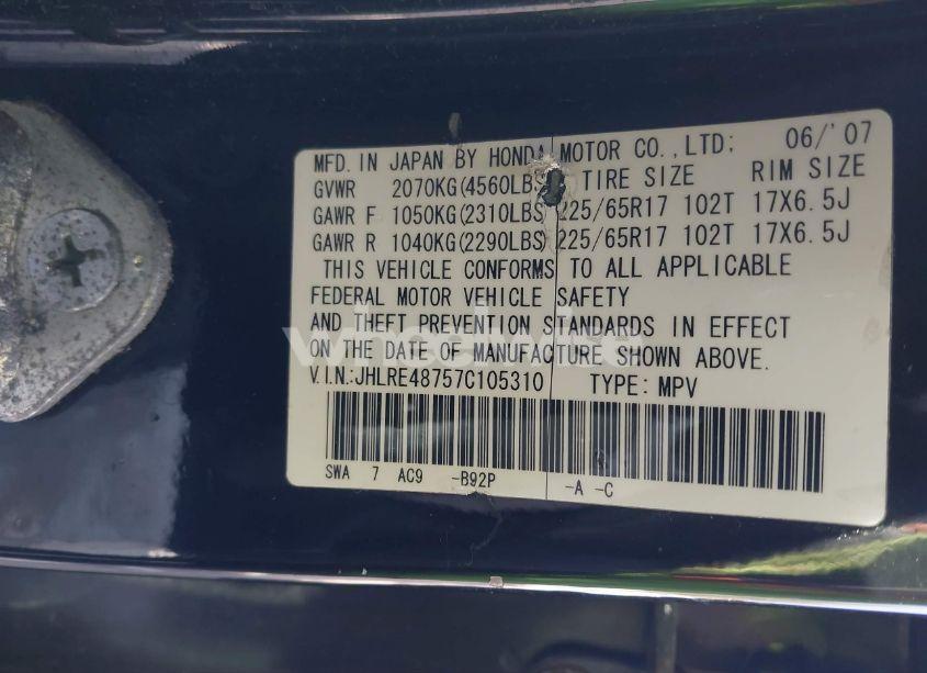 Photo 9 of 2007 Honda Cr-v EX-L (VIN JHLRE48757C105310)