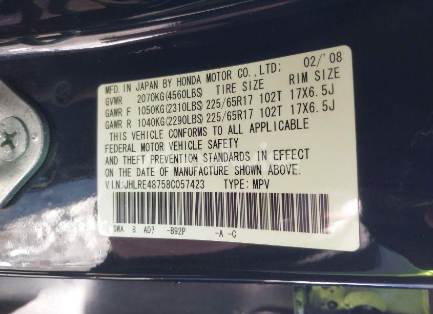 Photo 9 of 2008 Honda Cr-v EX-L (VIN JHLRE48758C057423)