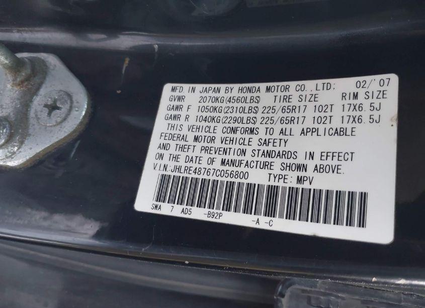 Photo 9 of 2007 Honda Cr-v EX-L (VIN JHLRE48767C056800)