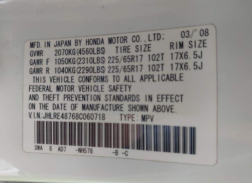 Photo 9 of 2008 Honda Cr-v EX-L (VIN JHLRE48768C060718)
