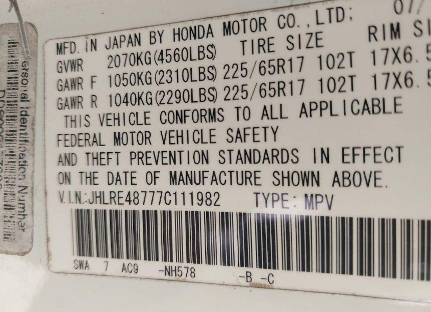 Photo 9 of 2007 Honda Cr-v EX-L (VIN JHLRE48777C111982)