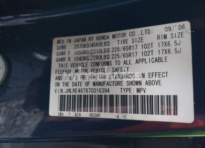 Photo 9 of 2007 Honda Cr-v EX-L (VIN JHLRE48787C016394)