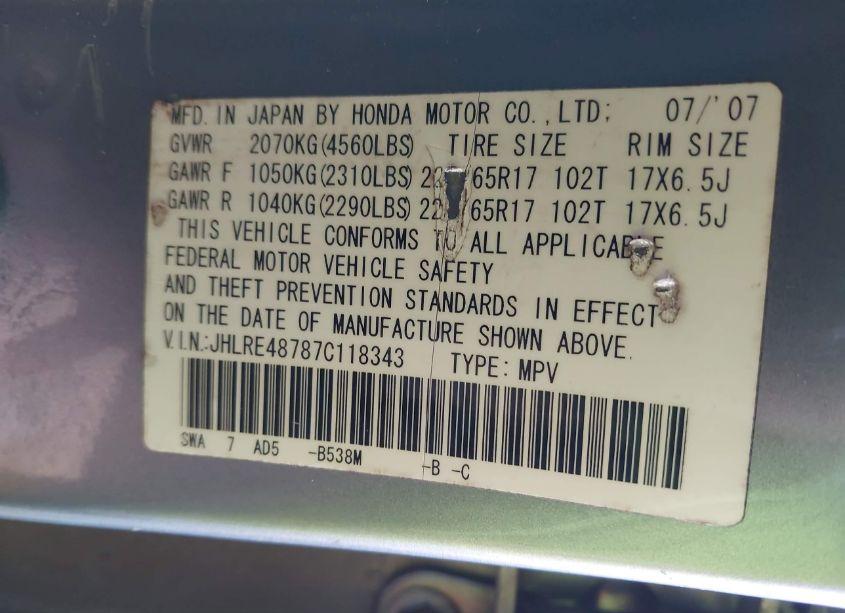 Photo 9 of 2007 Honda Cr-v EX-L (VIN JHLRE48787C118343)