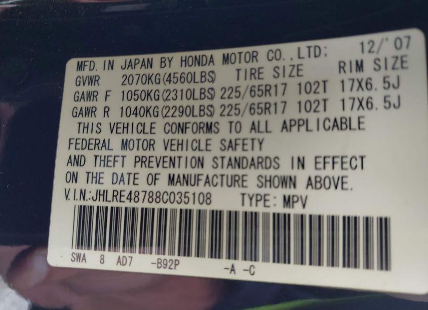 Photo 9 of 2008 Honda Cr-v EX-L (VIN JHLRE48788C035108)