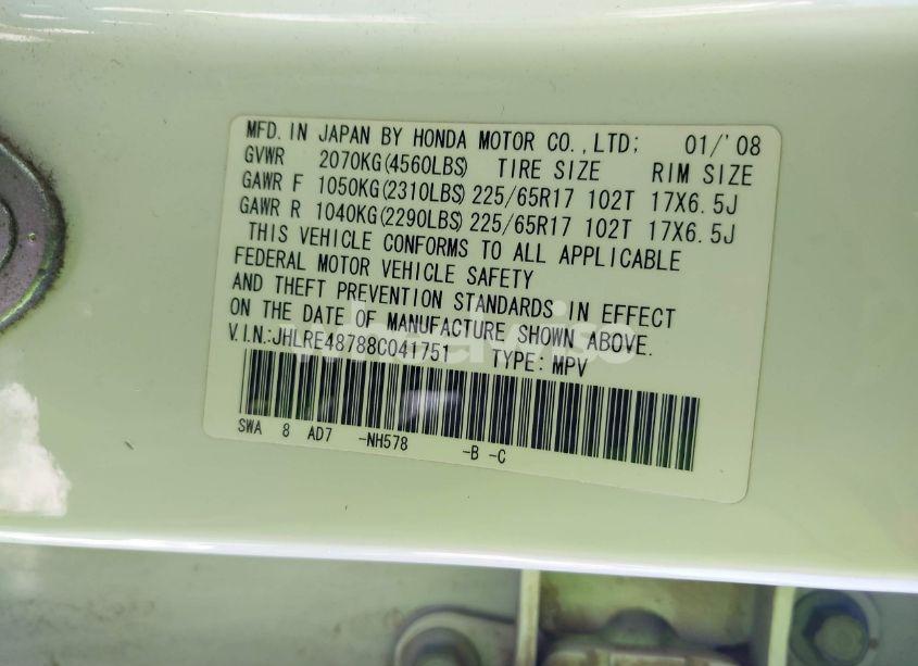 Photo 9 of 2008 Honda Cr-v EX-L (VIN JHLRE48788C041751)