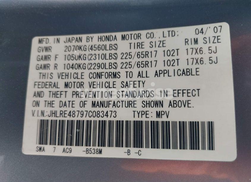 Photo 9 of 2007 Honda Cr-v EX-L (VIN JHLRE48797C083473)