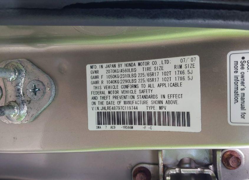 Photo 9 of 2007 Honda Cr-v EX-L (VIN JHLRE48797C119744)