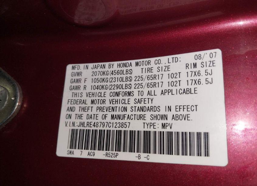 Photo 9 of 2007 Honda Cr-v EX-L (VIN JHLRE48797C123857)