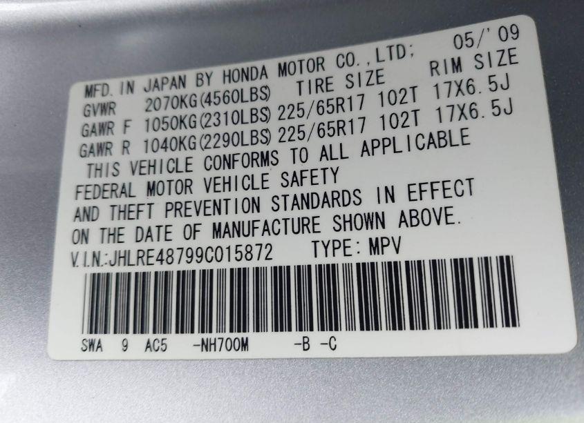 Photo 9 of 2009 Honda Cr-v EX-L (VIN JHLRE48799C015872)