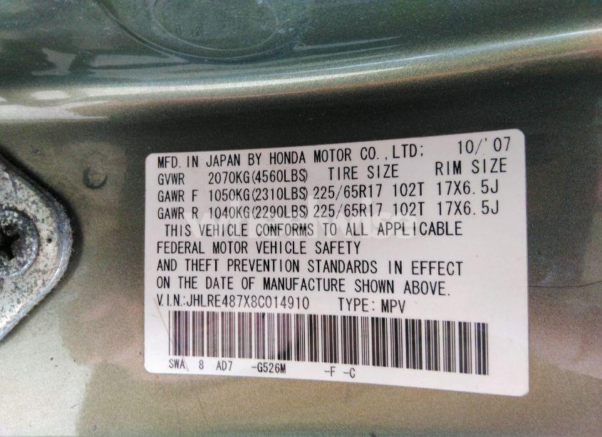 Photo 9 of 2008 Honda Cr-v EX-L (VIN JHLRE487X8C014910)