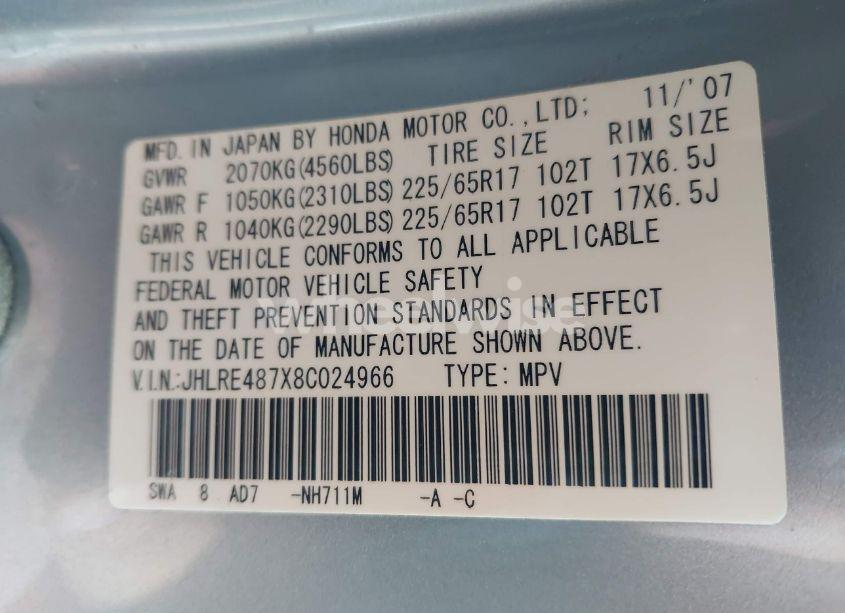 Photo 9 of 2008 Honda Cr-v EX-L (VIN JHLRE487X8C024966)