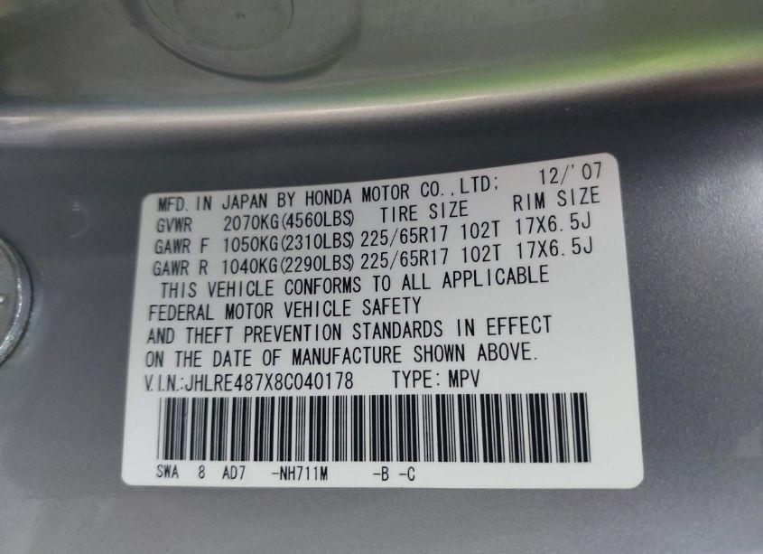 Photo 9 of 2008 Honda Cr-v EX-L (VIN JHLRE487X8C040178)