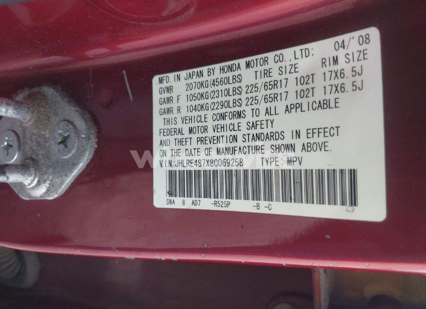 Photo 9 of 2008 Honda Cr-v EX-L (VIN JHLRE487X8C069258)