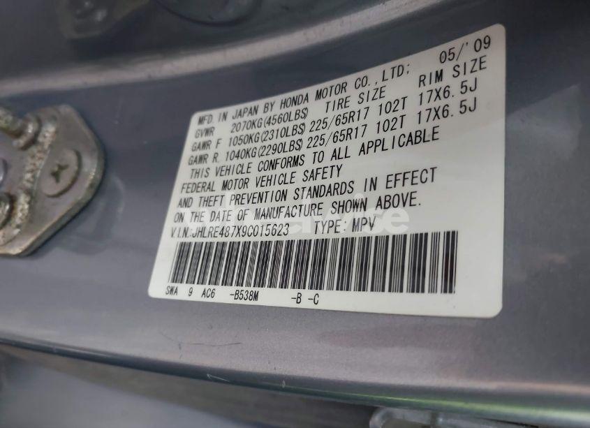 Photo 9 of 2009 Honda Cr-v EX-L (VIN JHLRE487X9C015623)