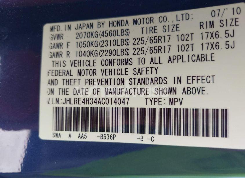 Photo 9 of 2010 Honda Cr-v LX (VIN JHLRE4H34AC014047)