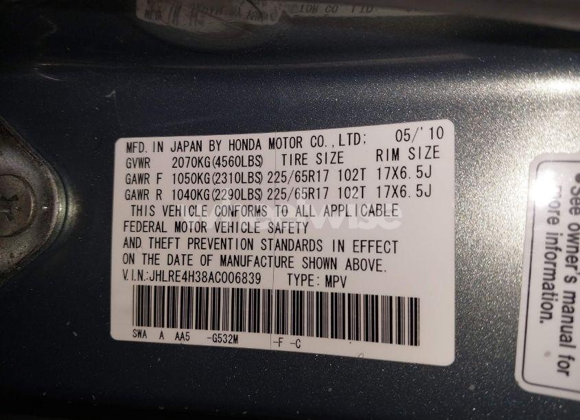 Photo 9 of 2010 Honda Cr-v LX (VIN JHLRE4H38AC006839)