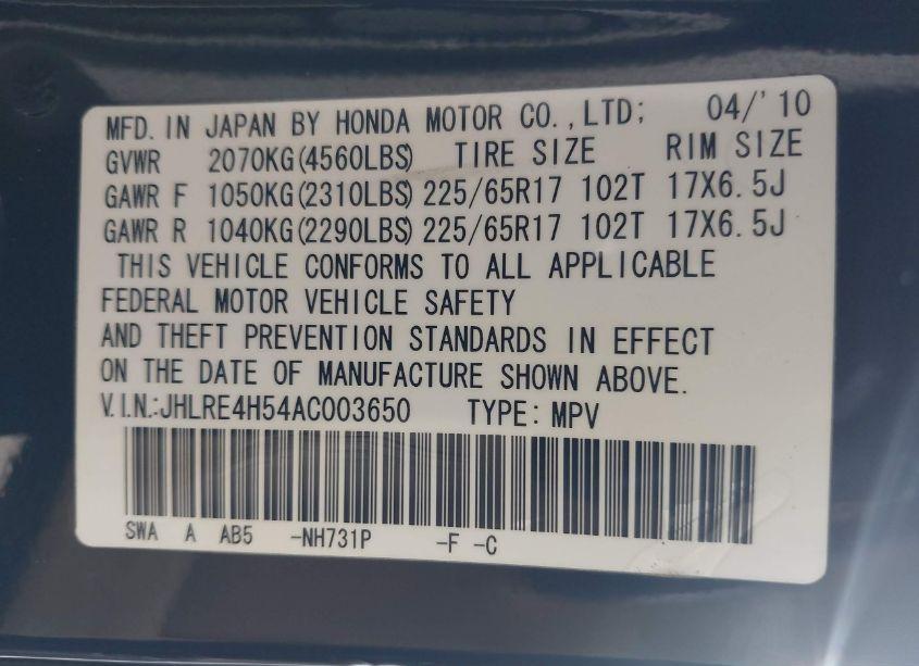Photo 9 of 2010 Honda Cr-v EX (VIN JHLRE4H54AC003650)
