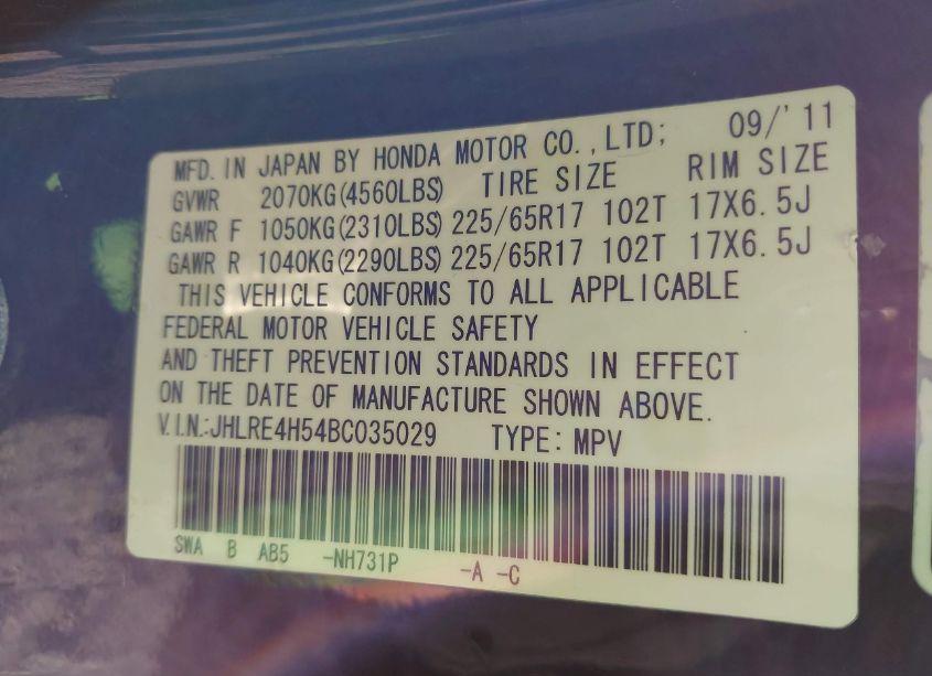 Photo 9 of 2011 Honda Cr-v EX (VIN JHLRE4H54BC035029)