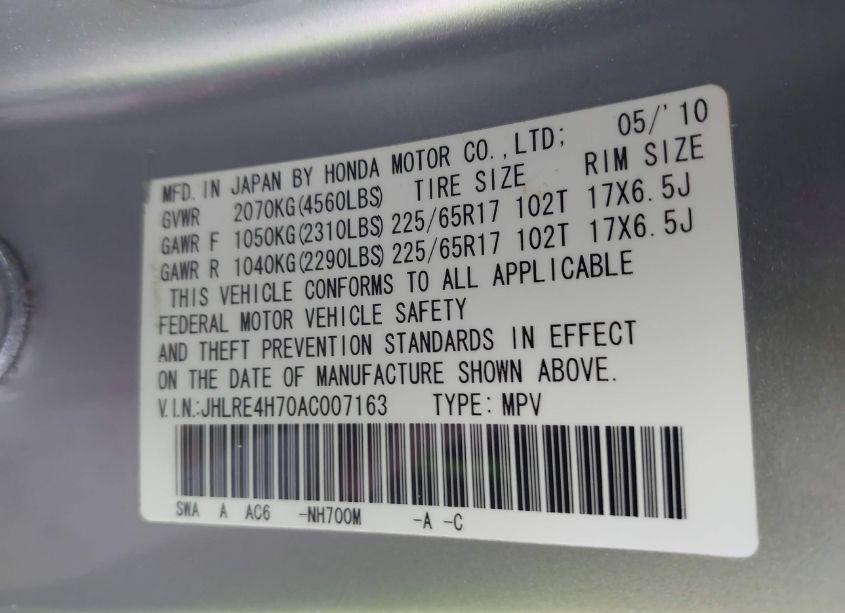 Photo 9 of 2010 Honda Cr-v EX-L (VIN JHLRE4H70AC007163)