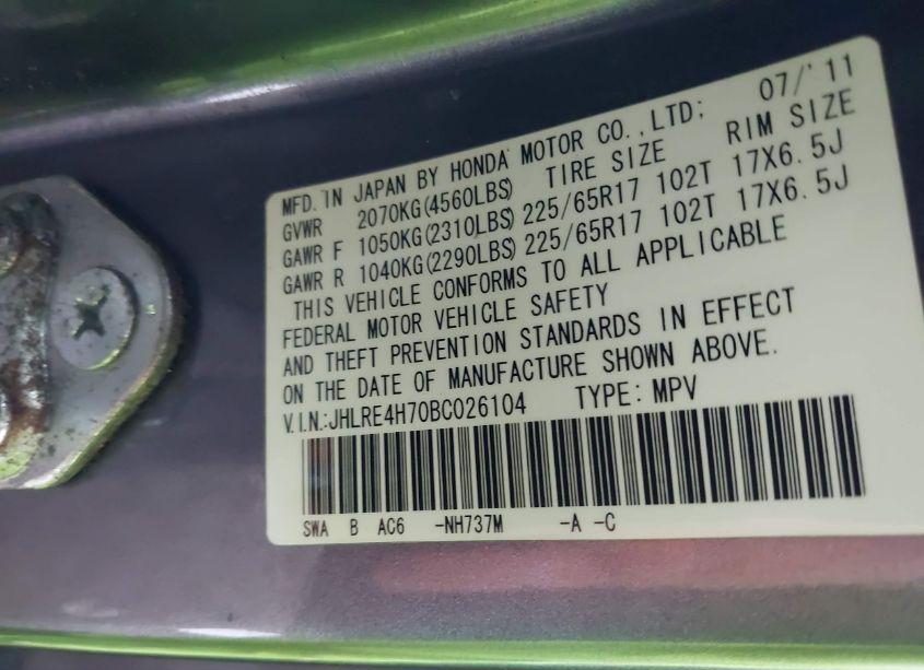 Photo 9 of 2011 Honda Cr-v EX-L (VIN JHLRE4H70BC026104)