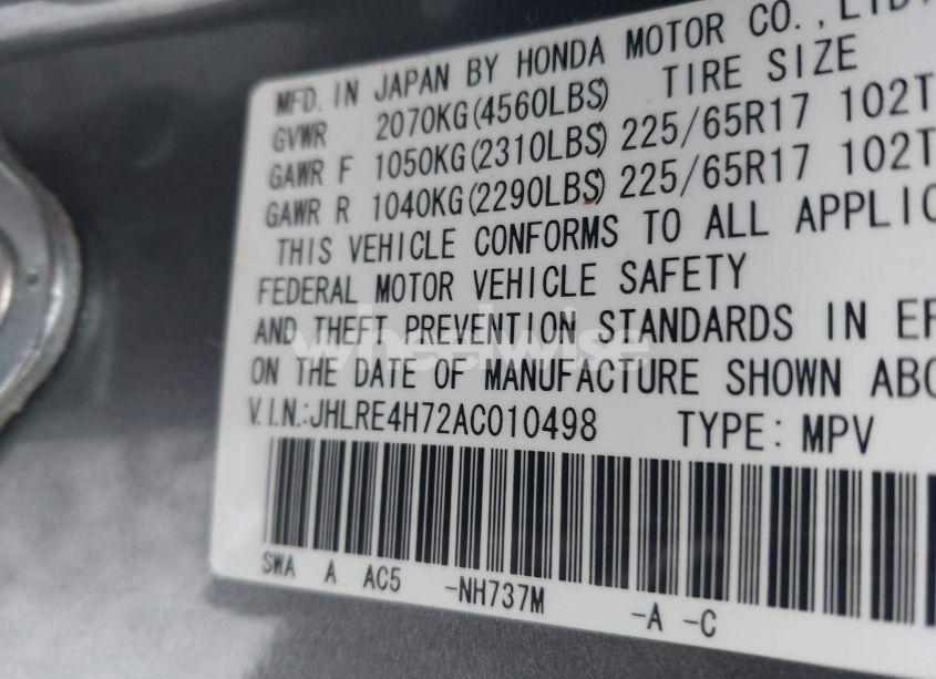 Photo 9 of 2010 Honda Cr-v EX-L (VIN JHLRE4H72AC010498)