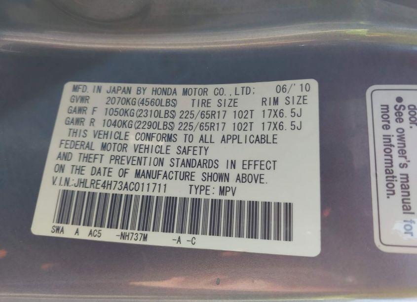 Photo 9 of 2010 Honda Cr-v EX-L (VIN JHLRE4H73AC011711)