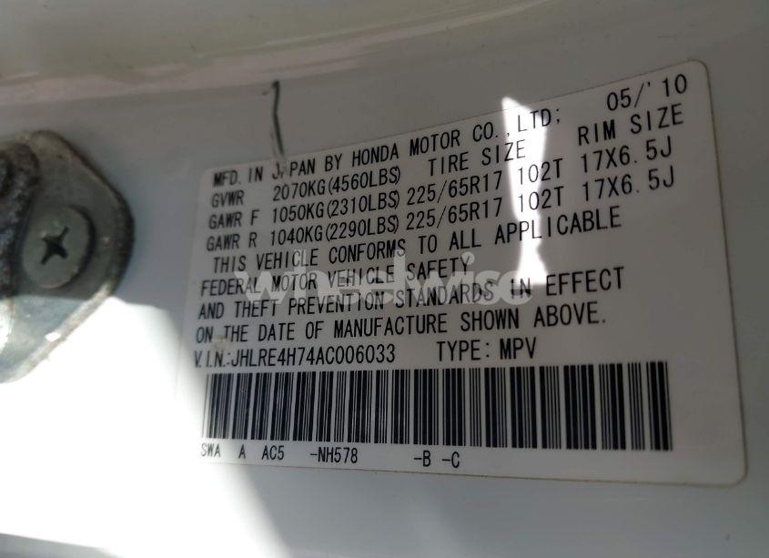 Photo 9 of 2010 Honda Cr-v EX-L (VIN JHLRE4H74AC006033)