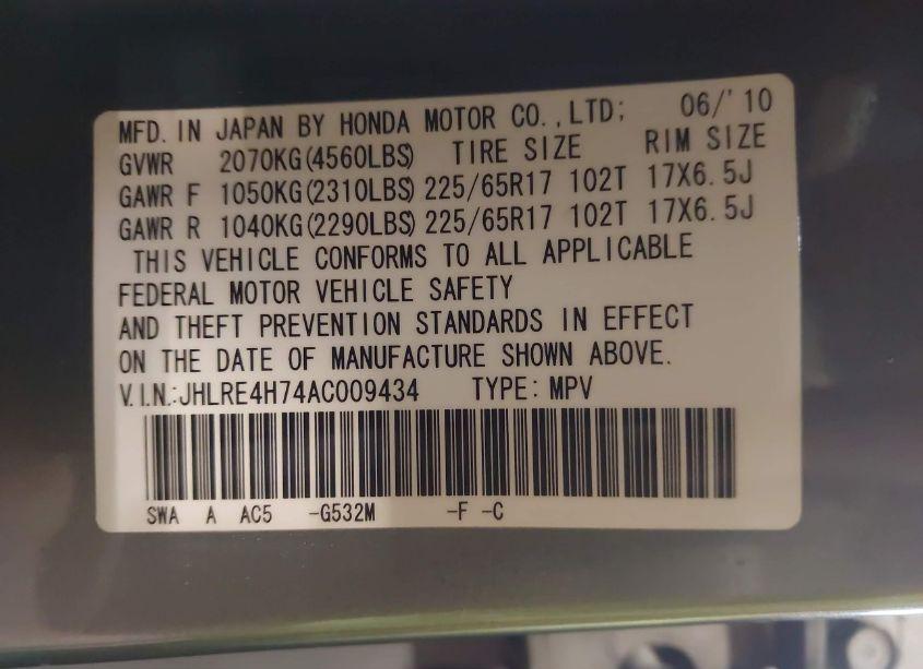 Photo 9 of 2010 Honda Cr-v EX-L (VIN JHLRE4H74AC009434)