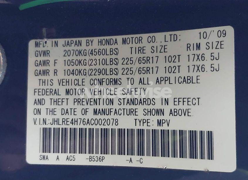 Photo 9 of 2010 Honda Cr-v EX-L (VIN JHLRE4H76AC002078)