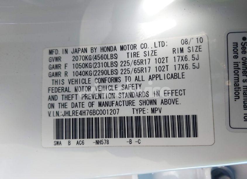 Photo 9 of 2011 Honda Cr-v EX-L (VIN JHLRE4H76BC001207)