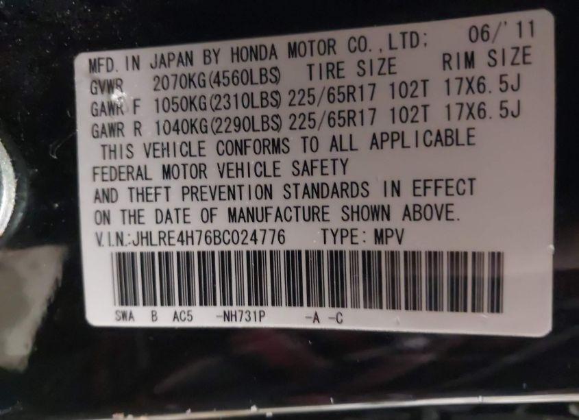 Photo 9 of 2011 Honda Cr-v EX-L (VIN JHLRE4H76BC024776)