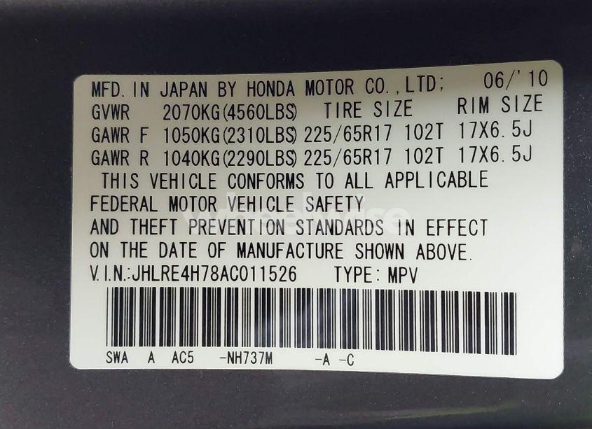 Photo 9 of 2010 Honda Cr-v EX-L (VIN JHLRE4H78AC011526)